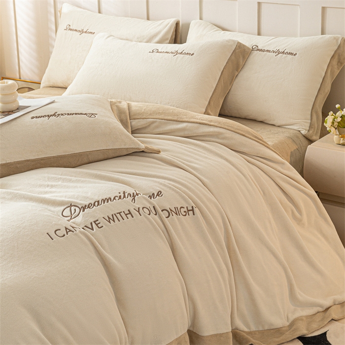 梦幻之城 2025新款牛奶绒刺绣四件套-安克斯绒C款 安克斯绒-奶芋色+杏仁