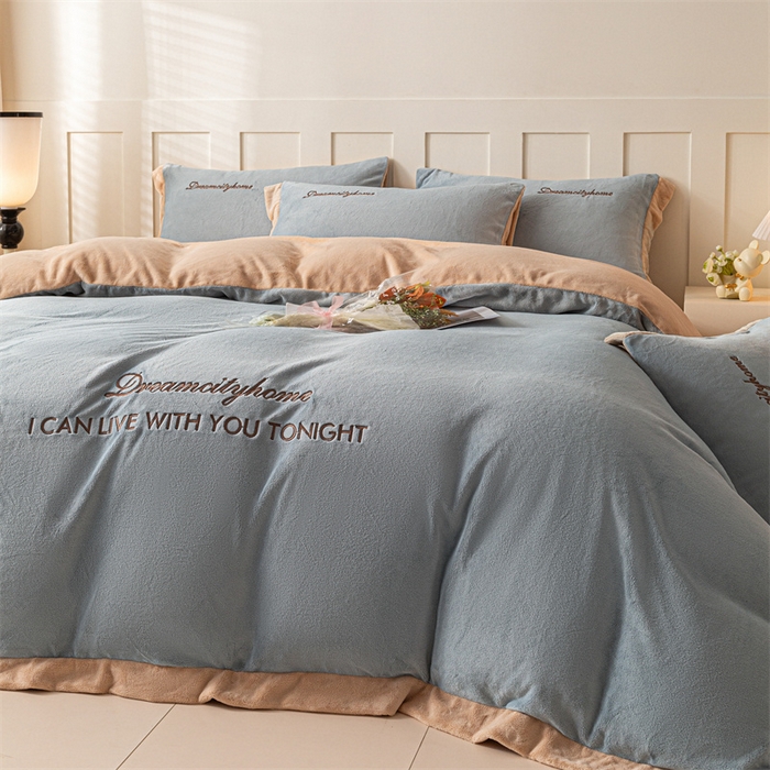 91家纺网 家纺一手货源 找家纺 梦幻之城 2025新款牛奶绒刺绣四件套-安克斯绒C款 安克斯绒-星辰灰+香槟色