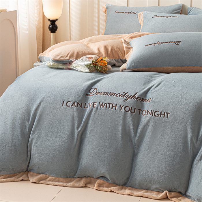 91家纺网 家纺一手货源 找家纺 梦幻之城 2025新款牛奶绒刺绣四件套-安克斯绒C款 安克斯绒-星辰灰+香槟色