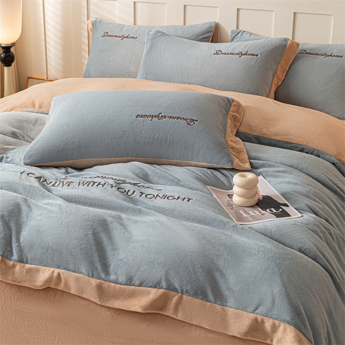 91家纺网 家纺一手货源 找家纺 梦幻之城 2025新款牛奶绒刺绣四件套-安克斯绒C款 安克斯绒-星辰灰+香槟色