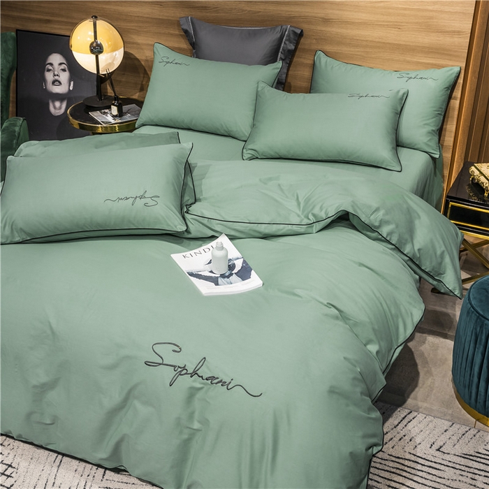 91家纺网 家纺一手货源 找家纺 小叮当家纺仓储工厂店 2025新款(热买家秀不断货)40s贡缎长绒棉纯棉字母款全棉四件套轻奢床上用品 抹茶绿
