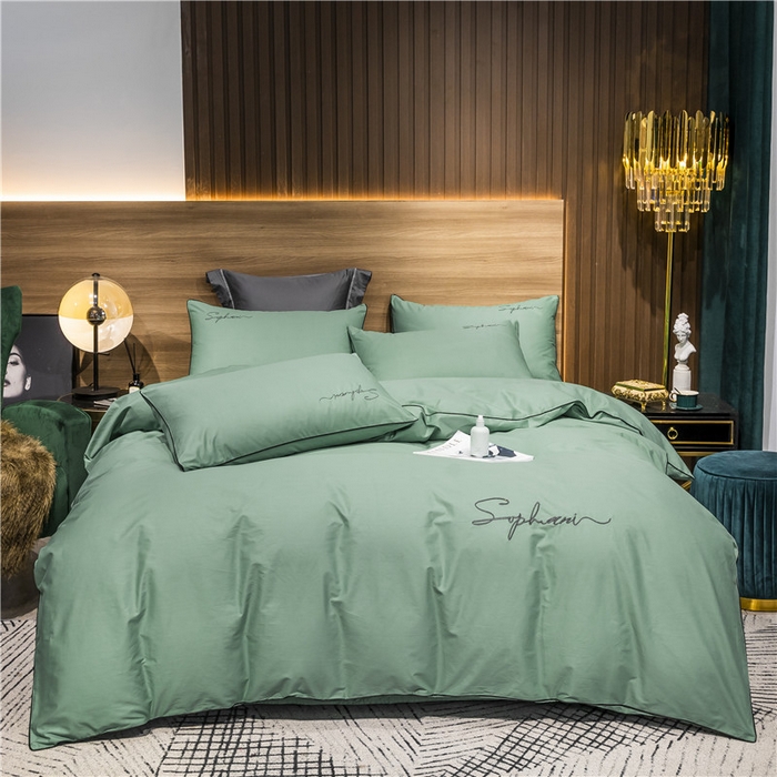 91家纺网 家纺一手货源 找家纺 小叮当家纺仓储工厂店 2025新款(热买家秀不断货)40s贡缎长绒棉纯棉字母款全棉四件套轻奢床上用品 抹茶绿