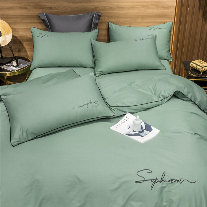 91家纺网 家纺一手货源 找家纺 小叮当家纺仓储工厂店 2025新款(热买家秀不断货)40s贡缎长绒棉纯棉字母款全棉四件套轻奢床上用品 抹茶绿