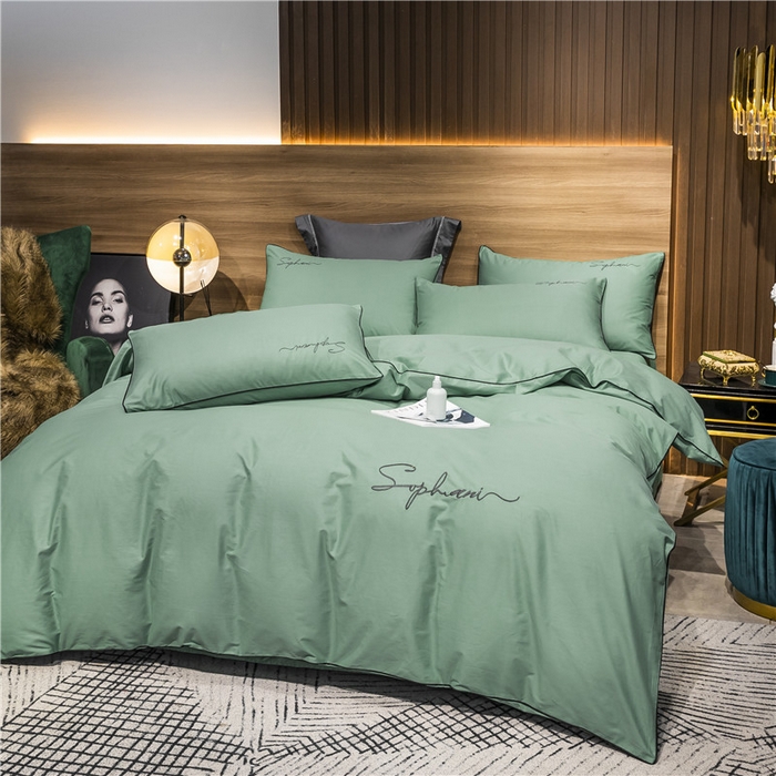 91家纺网 家纺一手货源 找家纺 小叮当家纺仓储工厂店 2025新款(热买家秀不断货)40s贡缎长绒棉纯棉字母款全棉四件套轻奢床上用品 抹茶绿