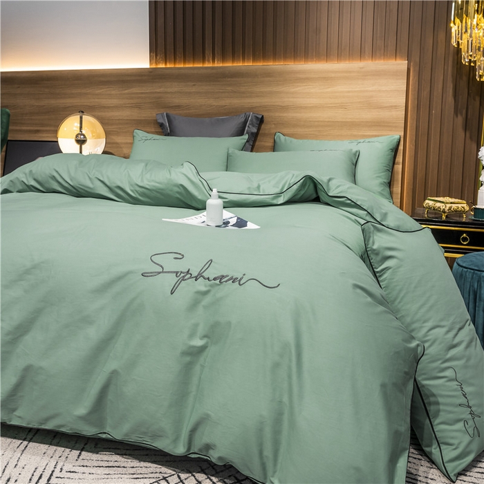 91家纺网 家纺一手货源 找家纺 小叮当家纺仓储工厂店 2025新款(热买家秀不断货)40s贡缎长绒棉纯棉字母款全棉四件套轻奢床上用品 抹茶绿