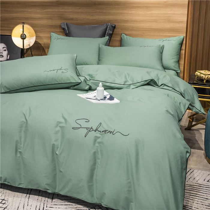 91家纺网 家纺一手货源 找家纺 小叮当家纺仓储工厂店 2025新款(热买家秀不断货)40s贡缎长绒棉纯棉字母款全棉四件套轻奢床上用品 抹茶绿
