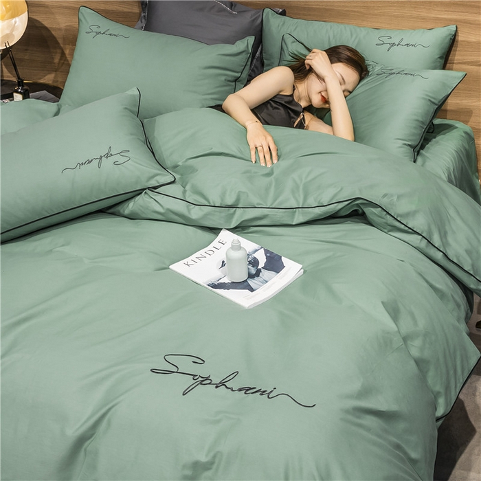 91家纺网 家纺一手货源 找家纺 小叮当家纺仓储工厂店 2025新款(热买家秀不断货)40s贡缎长绒棉纯棉字母款全棉四件套轻奢床上用品 抹茶绿