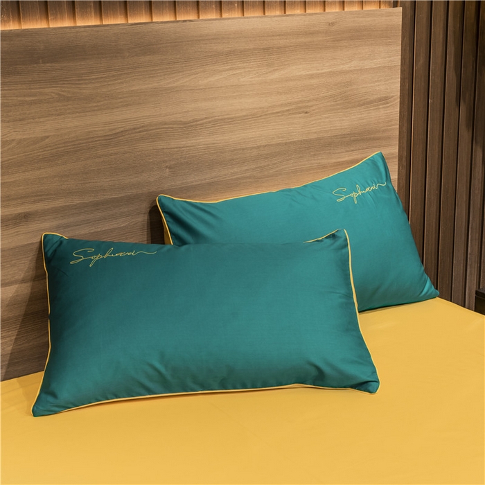 91家纺网 家纺一手货源 找家纺 小叮当家纺仓储工厂店 2025新款(热买家秀不断货)40s贡缎长绒棉纯棉字母款全棉四件套轻奢床上用品 墨绿黄