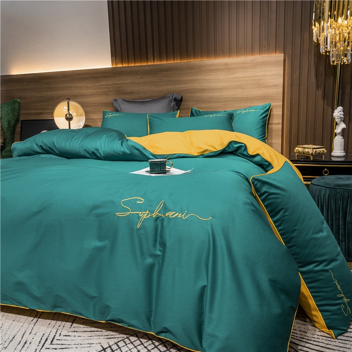 91家纺网 家纺一手货源 找家纺 小叮当家纺仓储工厂店 2025新款(热买家秀不断货)40s贡缎长绒棉纯棉字母款全棉四件套轻奢床上用品 墨绿黄