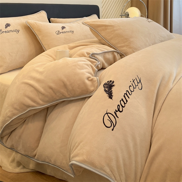 梦幻之城 2025新款牛奶绒刺绣款四件套-寐羽B款 寐羽-香槟色