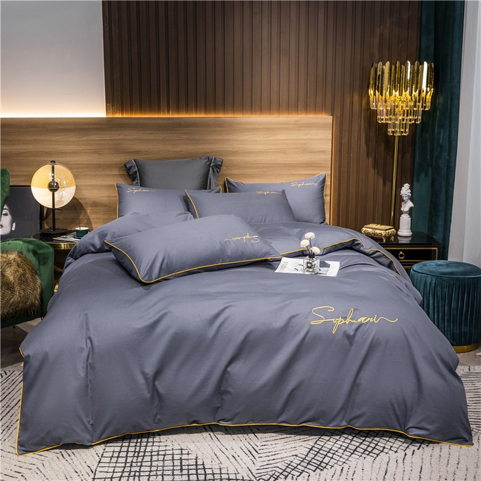 91家纺网 家纺一手货源 找家纺 小叮当家纺仓储工厂店 2025新款(热买家秀不断货)40s贡缎长绒棉纯棉字母款全棉四件套轻奢床上用品 葡萄紫