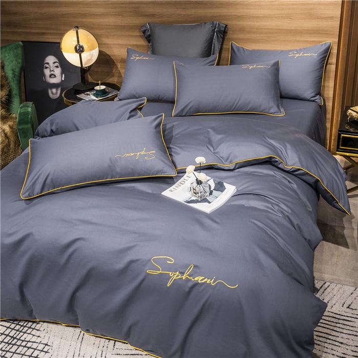 91家纺网 家纺一手货源 找家纺 小叮当家纺仓储工厂店 2025新款(热买家秀不断货)40s贡缎长绒棉纯棉字母款全棉四件套轻奢床上用品 葡萄紫