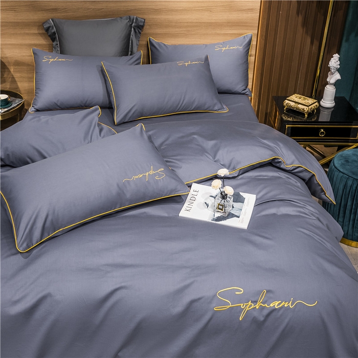 91家纺网 家纺一手货源 找家纺 小叮当家纺仓储工厂店 2025新款(热买家秀不断货)40s贡缎长绒棉纯棉字母款全棉四件套轻奢床上用品 葡萄紫