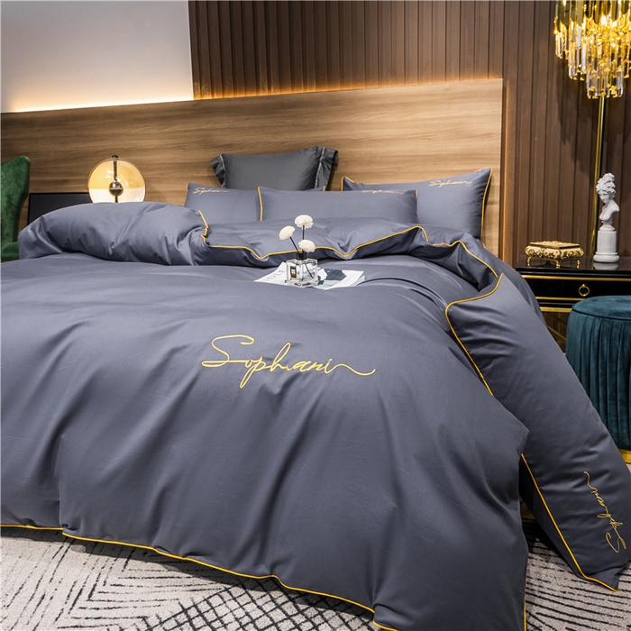 91家纺网 家纺一手货源 找家纺 小叮当家纺仓储工厂店 2025新款(热买家秀不断货)40s贡缎长绒棉纯棉字母款全棉四件套轻奢床上用品 葡萄紫