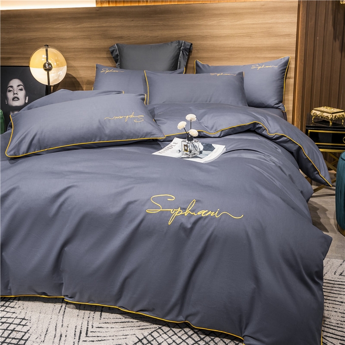 91家纺网 家纺一手货源 找家纺 小叮当家纺仓储工厂店 2025新款(热买家秀不断货)40s贡缎长绒棉纯棉字母款全棉四件套轻奢床上用品 葡萄紫