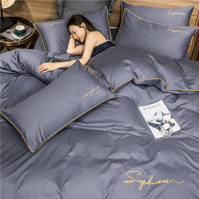 91家纺网 家纺一手货源 找家纺 小叮当家纺仓储工厂店 2025新款(热买家秀不断货)40s贡缎长绒棉纯棉字母款全棉四件套轻奢床上用品 葡萄紫