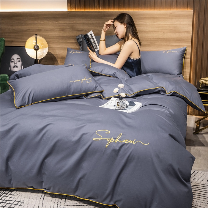 91家纺网 家纺一手货源 找家纺 小叮当家纺仓储工厂店 2025新款(热买家秀不断货)40s贡缎长绒棉纯棉字母款全棉四件套轻奢床上用品 葡萄紫