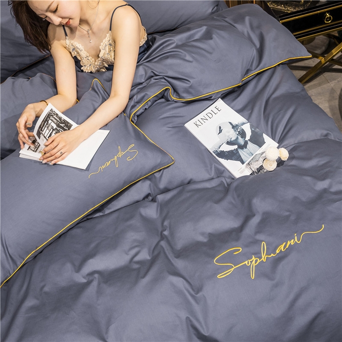 91家纺网 家纺一手货源 找家纺 小叮当家纺仓储工厂店 2025新款(热买家秀不断货)40s贡缎长绒棉纯棉字母款全棉四件套轻奢床上用品 葡萄紫