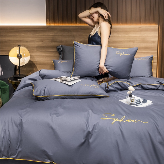 91家纺网 家纺一手货源 找家纺 小叮当家纺仓储工厂店 2025新款(热买家秀不断货)40s贡缎长绒棉纯棉字母款全棉四件套轻奢床上用品 葡萄紫