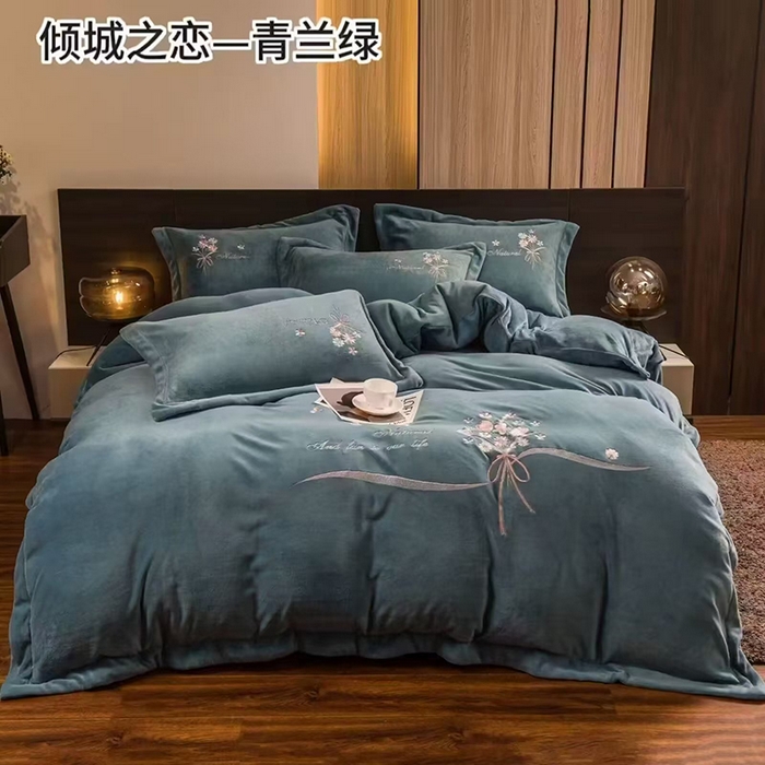 绒博士 2025新款220g高克重博士绒秋冬保暖四件套--倾城之恋 倾城之恋-青兰绿