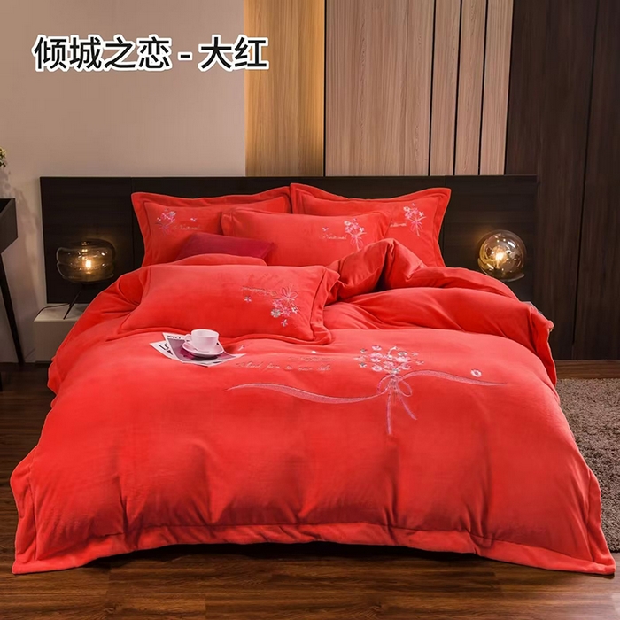 绒博士 2025新款220g高克重博士绒秋冬保暖四件套--倾城之恋 倾城之恋-大红