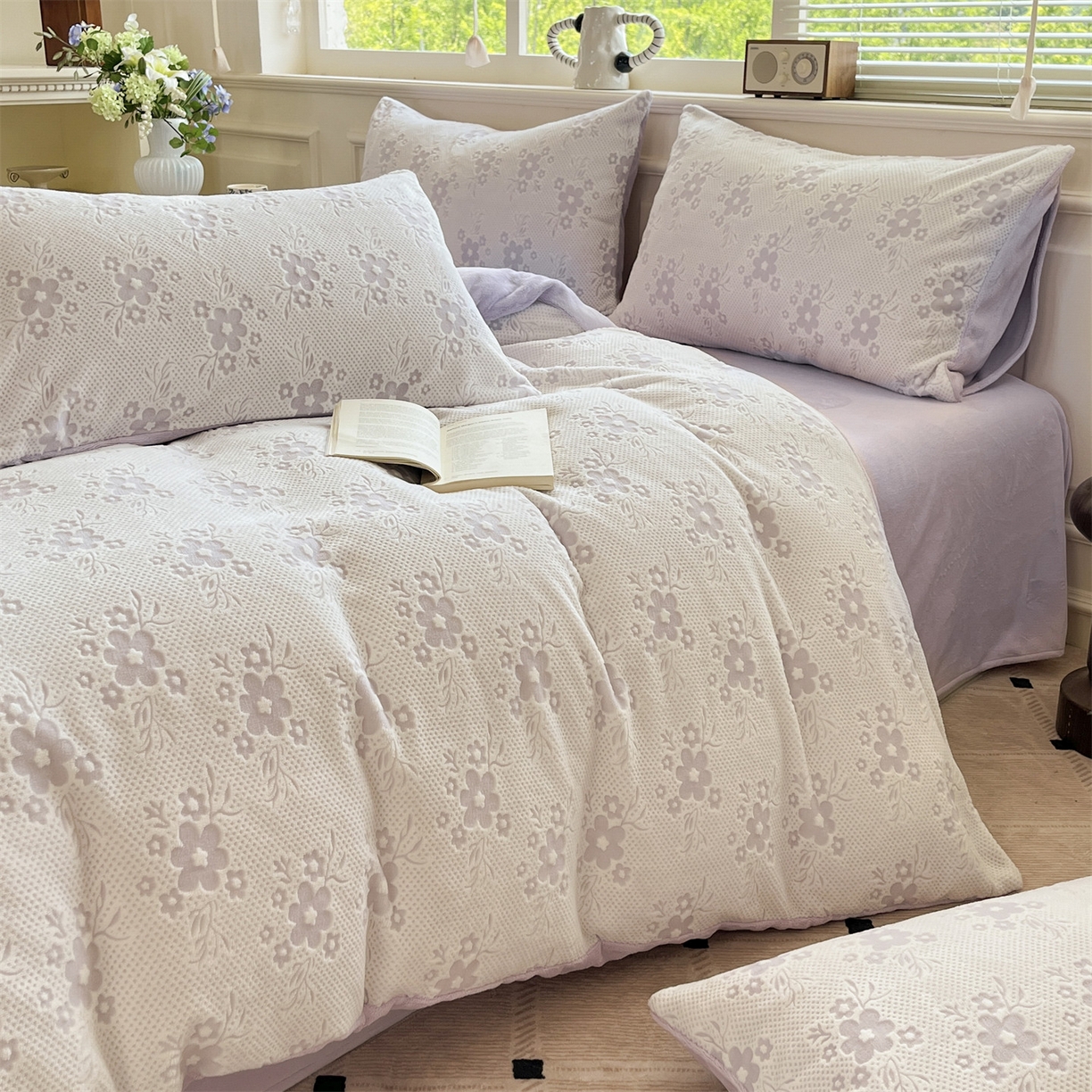 91家纺网 家纺一手货源 找家纺 （总）梦幻之城 2025新款雕花绒牛奶绒系列四件套-花琦