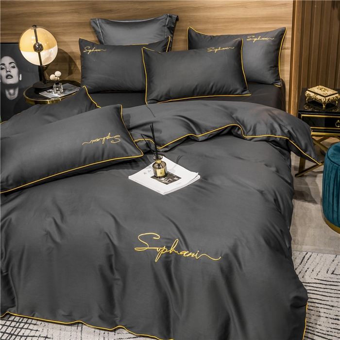 91家纺网 家纺一手货源 找家纺 小叮当家纺仓储工厂店 2025新款(热买家秀不断货)40s贡缎长绒棉纯棉字母款全棉四件套轻奢床上用品 绅士灰