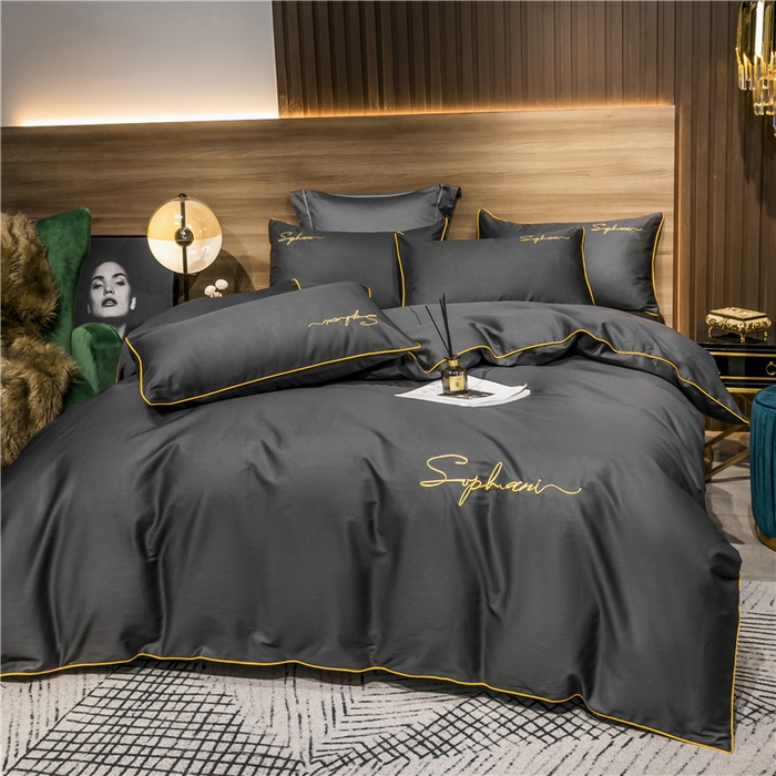 91家纺网 家纺一手货源 找家纺 小叮当家纺仓储工厂店 2025新款(热买家秀不断货)40s贡缎长绒棉纯棉字母款全棉四件套轻奢床上用品 绅士灰