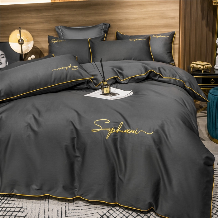 91家纺网 家纺一手货源 找家纺 小叮当家纺仓储工厂店 2025新款(热买家秀不断货)40s贡缎长绒棉纯棉字母款全棉四件套轻奢床上用品 绅士灰