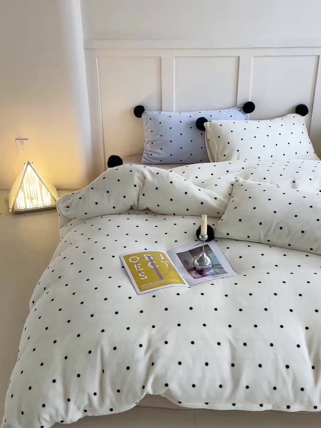 91家纺网 家纺一手货源 找家纺 丽涵家纺 2025秋冬新品混搭波点牛奶绒四件套-拍摄风格一 波点-奶白