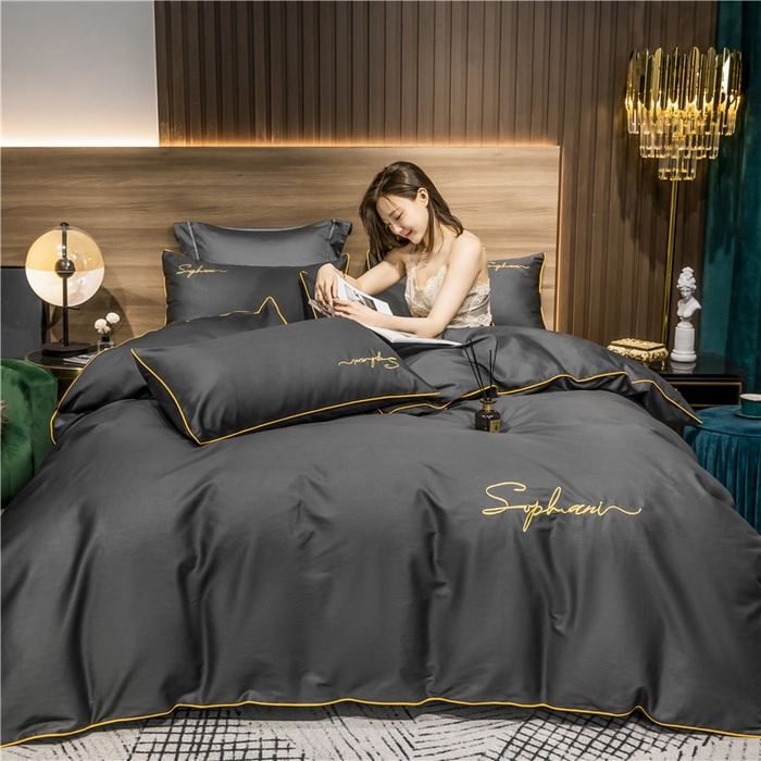 91家纺网 家纺一手货源 找家纺 小叮当家纺仓储工厂店 2025新款(热买家秀不断货)40s贡缎长绒棉纯棉字母款全棉四件套轻奢床上用品 绅士灰