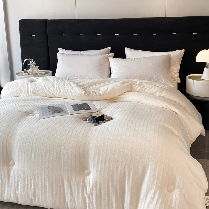 91家纺网 家纺一手货源 找家纺 一加一 2025新款A类全棉原棉提花大豆被被子被芯 琉璃-米白