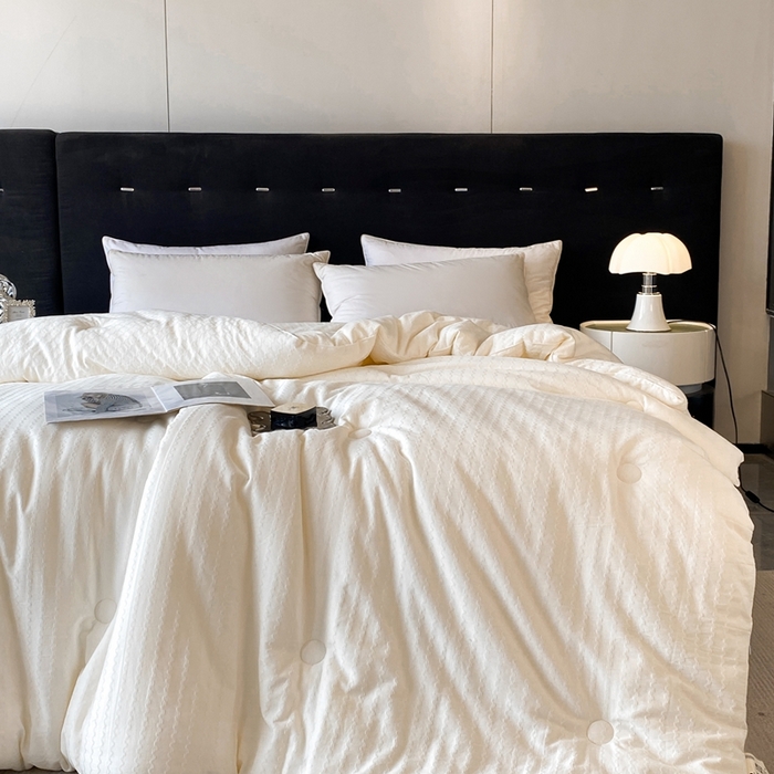 91家纺网 家纺一手货源 找家纺 一加一 2025新款A类全棉原棉提花大豆被被子被芯 琉璃-米白