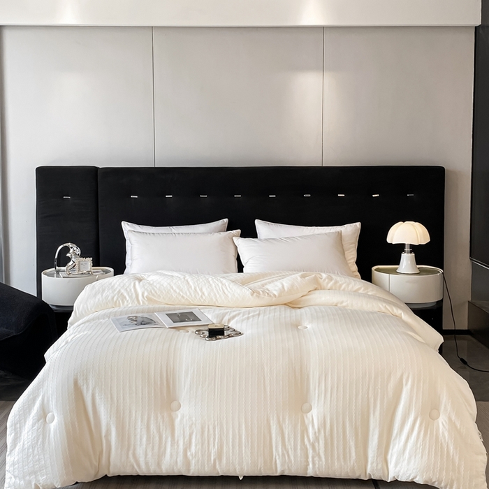 91家纺网 家纺一手货源 找家纺 一加一 2025新款A类全棉原棉提花大豆被被子被芯 琉璃-米白