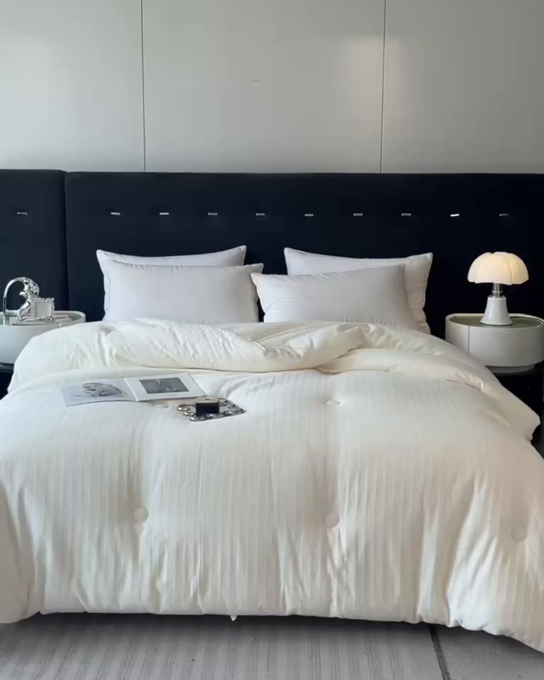 91家纺网 家纺一手货源 找家纺 一加一 2025新款A类全棉原棉提花大豆被被子被芯 琉璃-米白