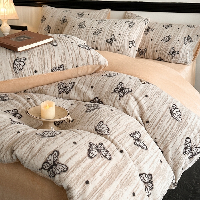 梦幻之城 2025新款雕花牛奶绒系列四件套-蝶缦 蝶缦-香槟色