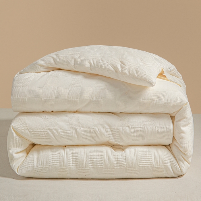 91家纺网 家纺一手货源 找家纺 一加一 2025新款A类全棉原棉提花大豆被被子被芯 棋盘格-米白