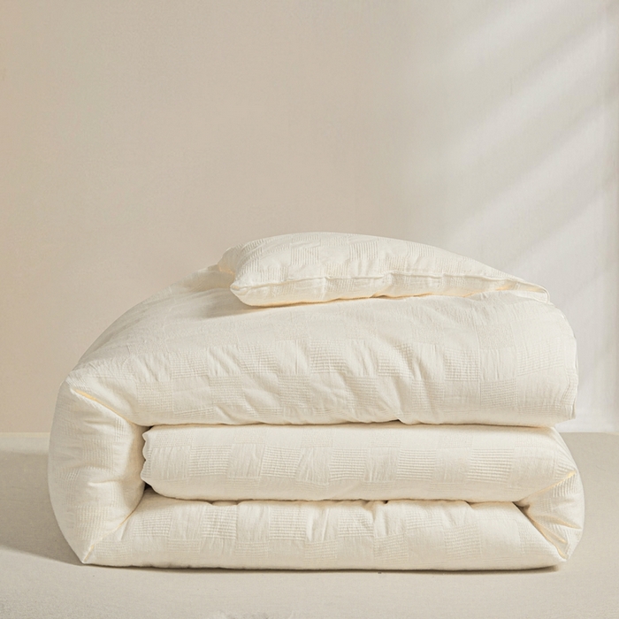 91家纺网 家纺一手货源 找家纺 一加一 2025新款A类全棉原棉提花大豆被被子被芯 棋盘格-米白