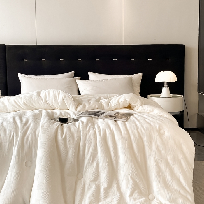 91家纺网 家纺一手货源 找家纺 一加一 2025新款A类全棉原棉提花大豆被被子被芯 棋盘格-米白