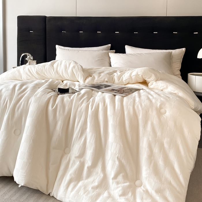 91家纺网 家纺一手货源 找家纺 一加一 2025新款A类全棉原棉提花大豆被被子被芯 棋盘格-米白