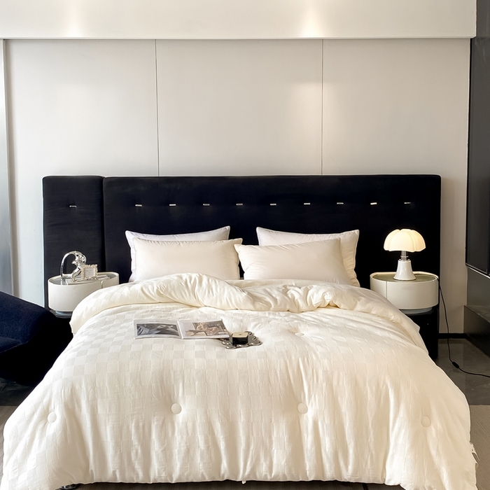 91家纺网 家纺一手货源 找家纺 一加一 2025新款A类全棉原棉提花大豆被被子被芯 棋盘格-米白