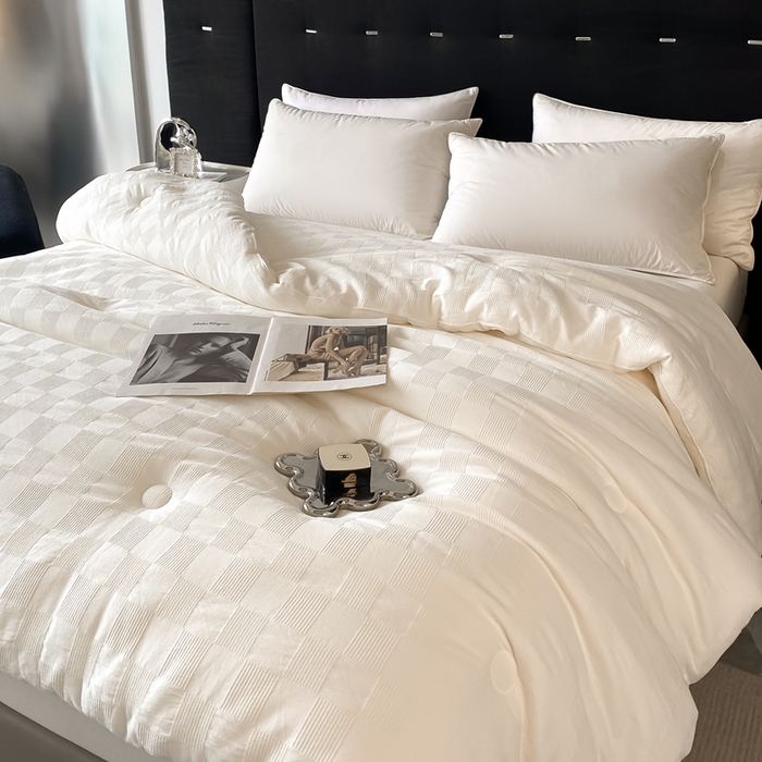 91家纺网 家纺一手货源 找家纺 一加一 2025新款A类全棉原棉提花大豆被被子被芯 棋盘格-米白