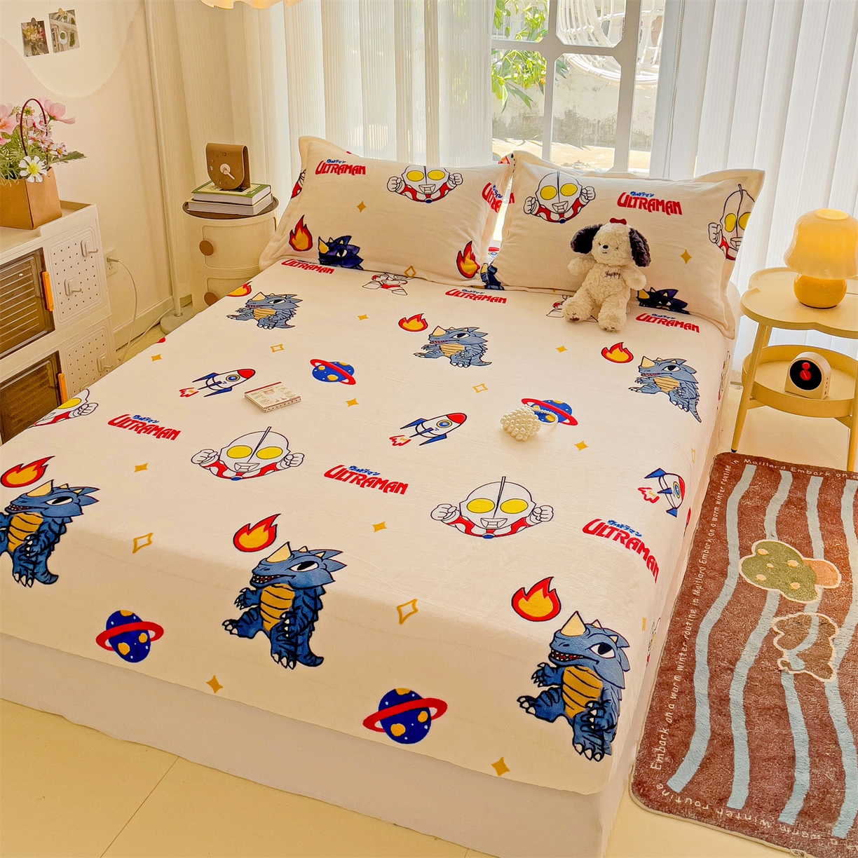 91家纺网 家纺一手货源 找家纺 名兮-2025经典奥特曼-三丽鸥高克重印花牛奶绒床笠 奥特超人