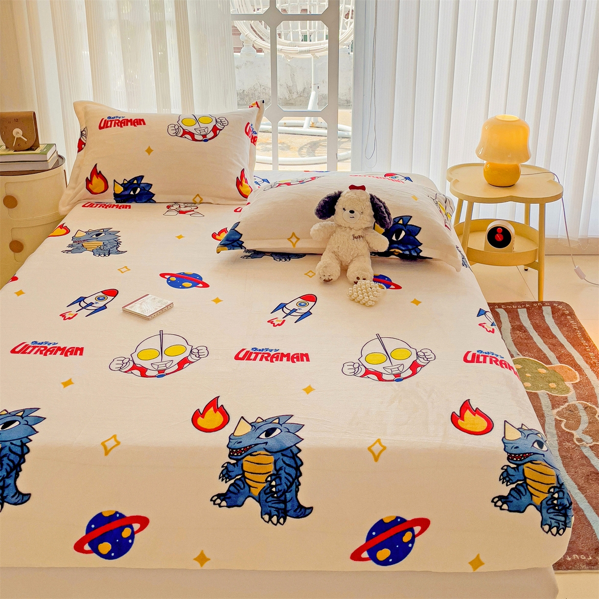 91家纺网 家纺一手货源 找家纺 名兮-2025经典奥特曼-三丽鸥高克重印花牛奶绒床笠 奥特超人