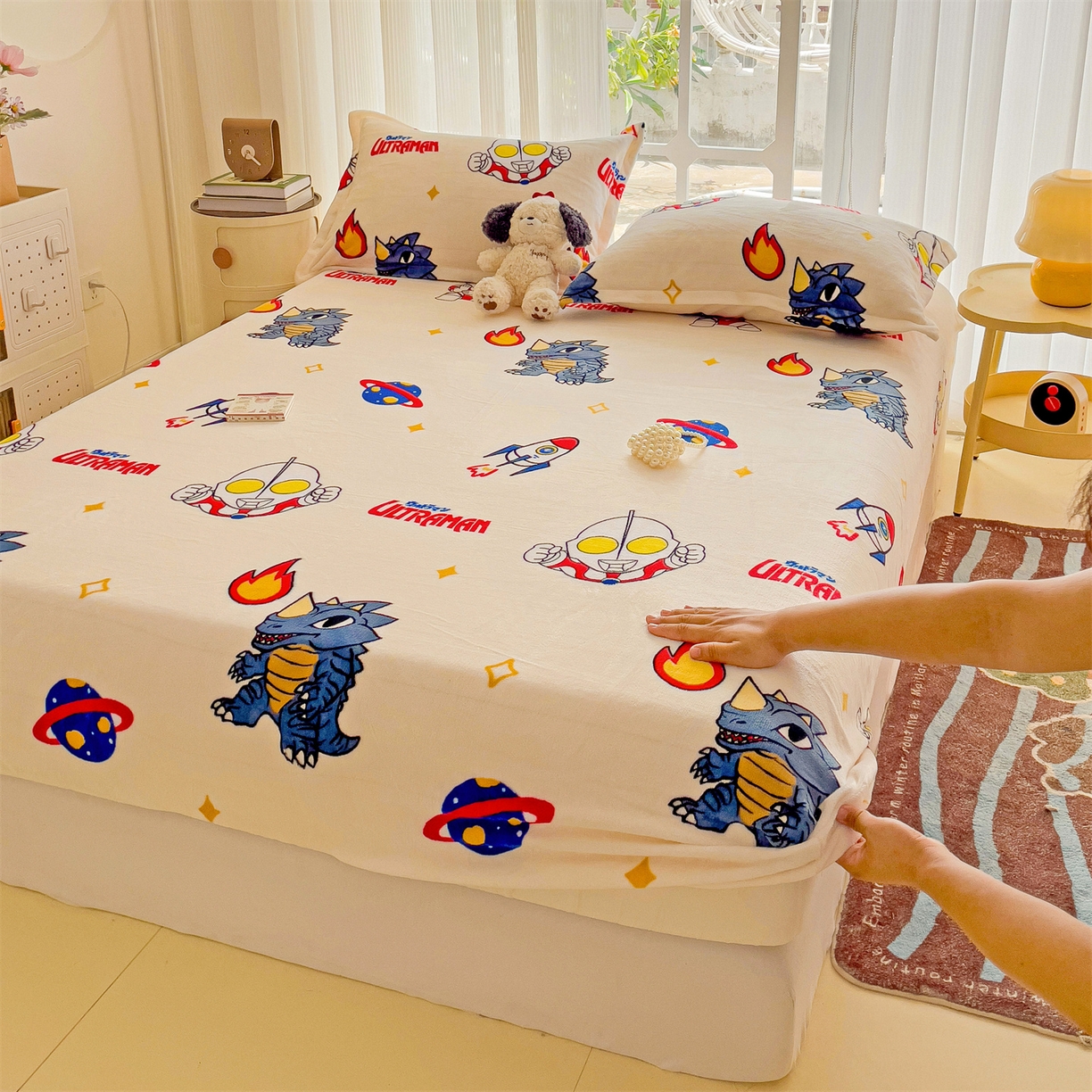 91家纺网 家纺一手货源 找家纺 名兮-2025经典奥特曼-三丽鸥高克重印花牛奶绒床笠 奥特超人