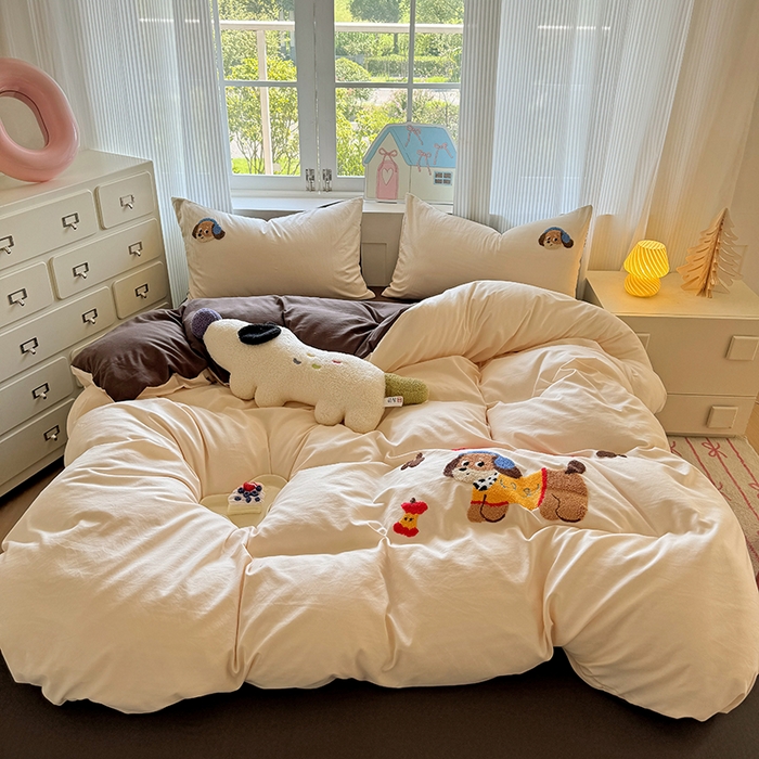 91家纺网 家纺一手货源 找家纺 （总）沃朴家居 2025新款萌趣水洗棉毛巾绣四件套