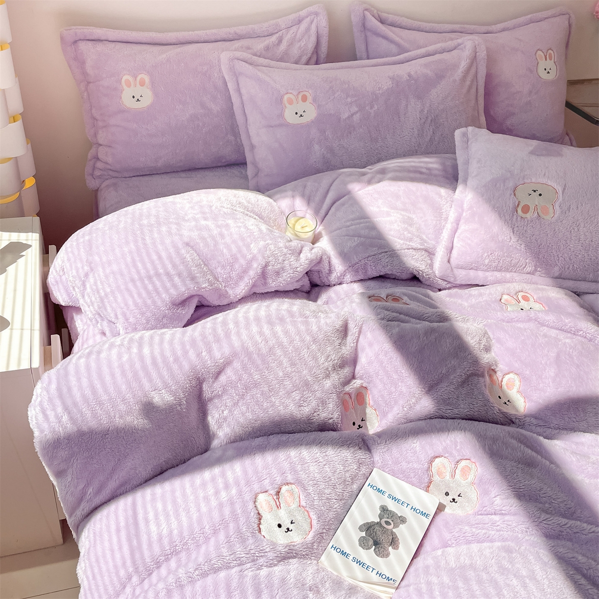 梦幻之城 2025新款北极绒绣花系列四件套-萌宠 萌宠-丁香紫