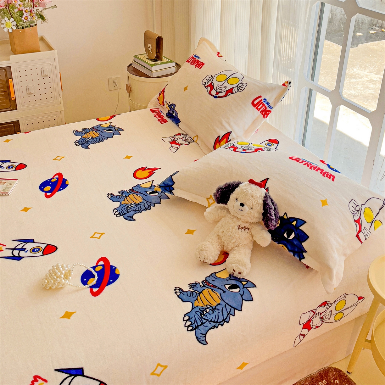 91家纺网 家纺一手货源 找家纺 名兮-2025经典奥特曼-三丽鸥高克重印花牛奶绒床笠 奥特超人