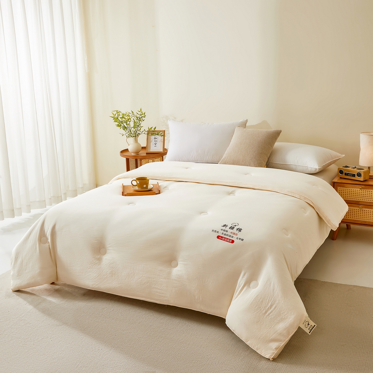 91家纺网 家纺一手货源 找家纺 逸居家纺 2025新款A类立体新疆棉花被子被芯 立体棉花被 奶昔白