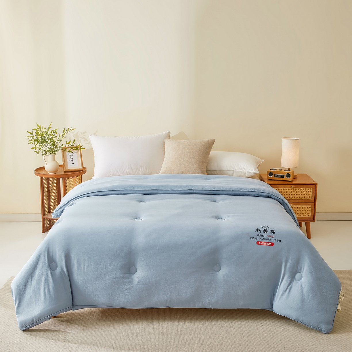 91家纺网 家纺一手货源 找家纺 逸居家纺 2025新款A类立体新疆棉花被子被芯 立体棉花被 雾蓝
